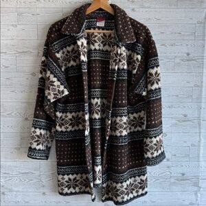 Vintage‎ Fair Isle Sherpa Coat Brown Palmettos Snowflake y2k cabin Jacket medium